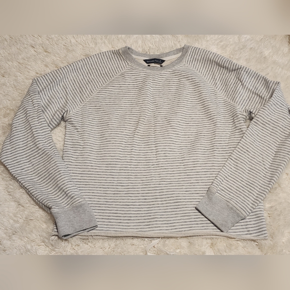 ABERCROMBIE & FITCH Gray Striped Long Sleeve Beach Sweatshirt Sz. Small